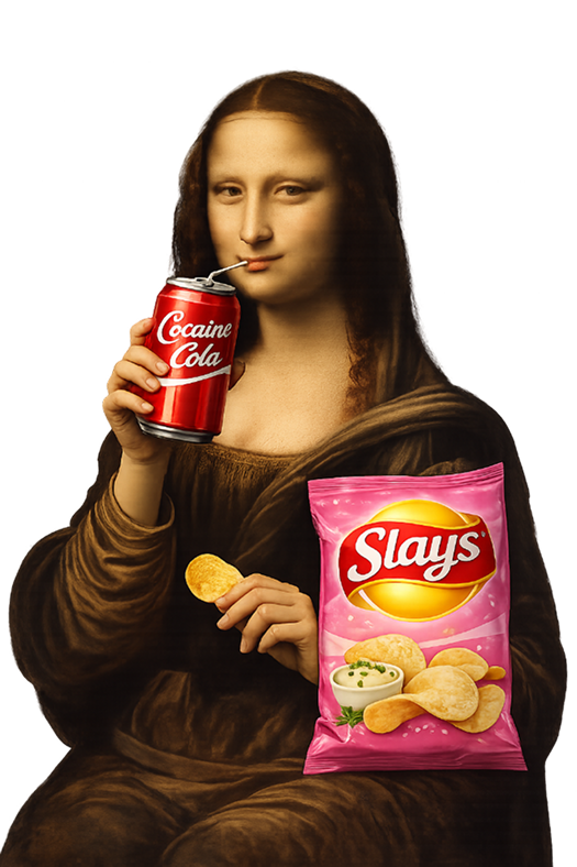 Mona Lisa holding snacks